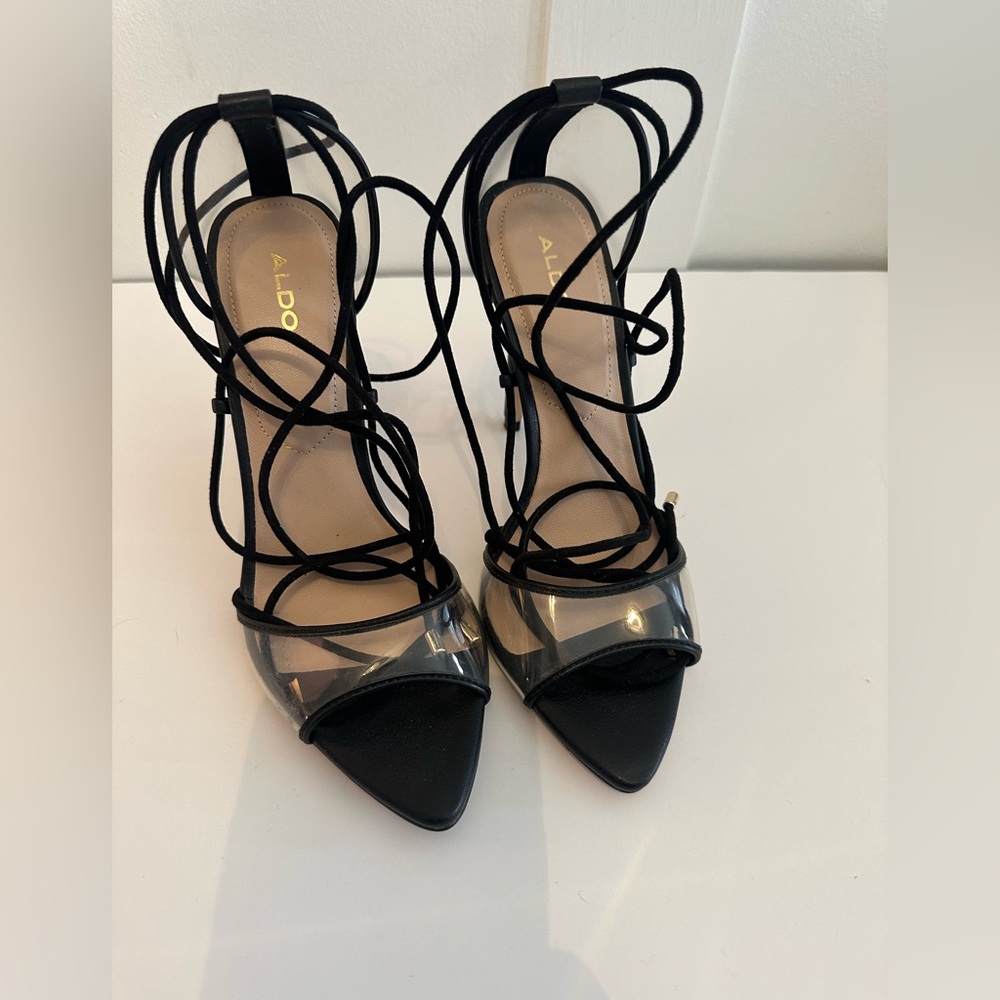 ALDO Black tie up high heels shoes 37 7